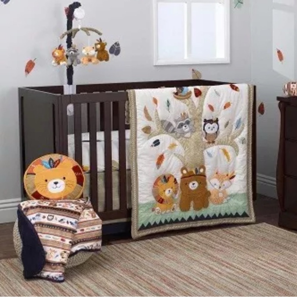NOJO AZTEC FOREST 2 pc White and Brown Woodland Animal Quilt Bedding. UNISEX
